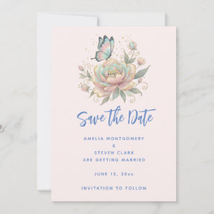 Magical Rose and Butterfly Pastel Colours Wedding Save The Date