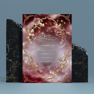 Magical Rose Gold Ornate Baroque Wedding RSVP Card