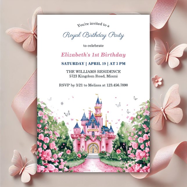 Magical Royal Princess Butterflies 1st Birthday Invitation (Magical Royal Princess Butterflies 1st Birthday Invitation)
