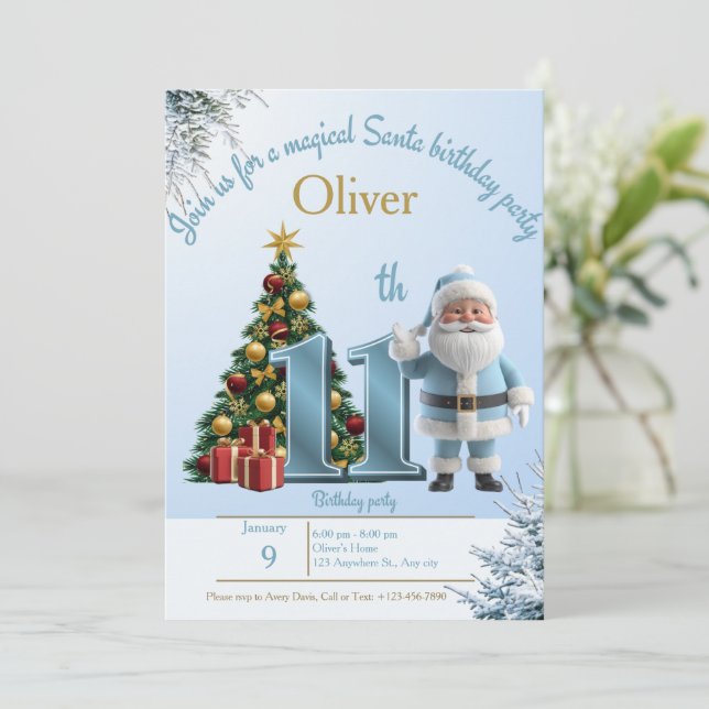 Magical Santa Birthday Invitation – 11th Birthday (Standing Front)