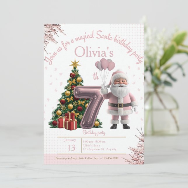 Magical Santa Birthday Invitation – 7th Birthday (Standing Front)