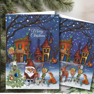 Magical Santa Christmas Village I Forest Friends Holiday Card