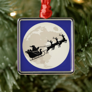 Magical Santa Sleigh Ride Christmas Full Moon Metal Tree Decoration