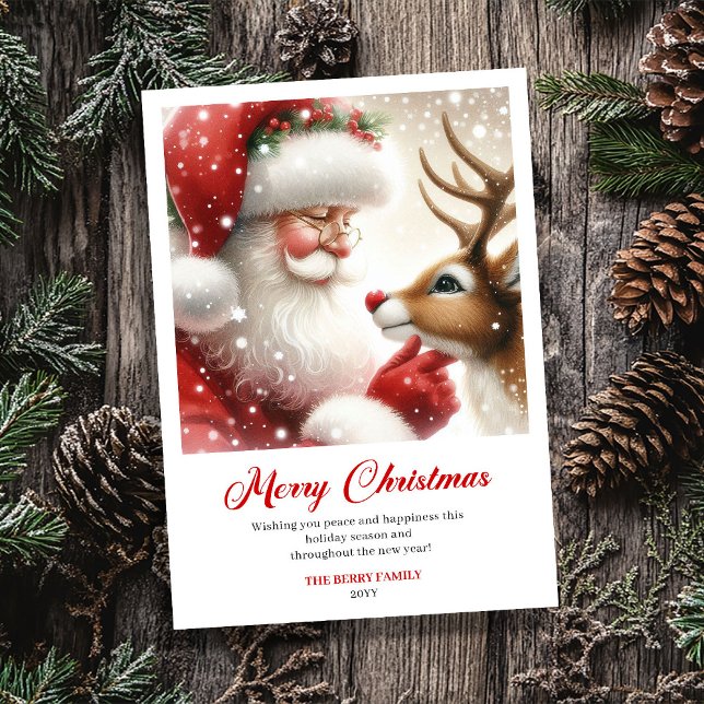 Magical Santa With Rudolph Classic Christmas Card (Magical Santa With Rudolph Classic Christmas Greeting Card)