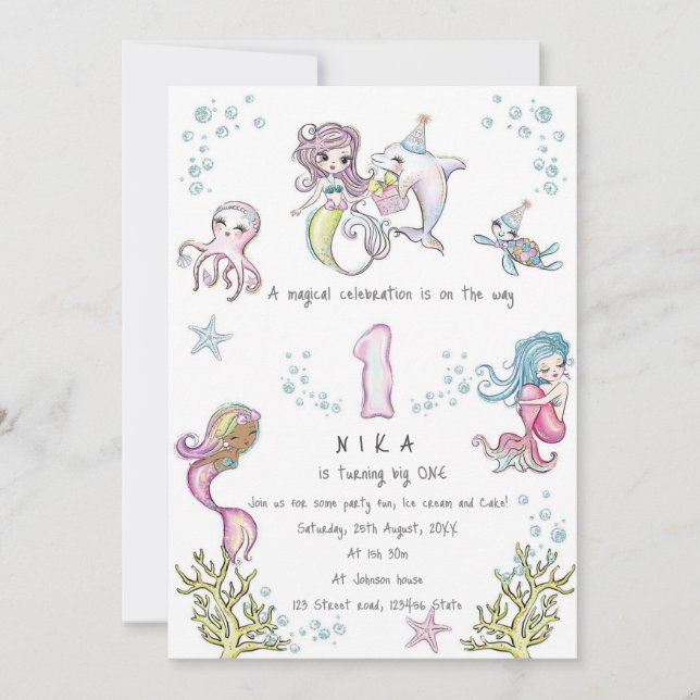 Magical sea world invitation (Front)