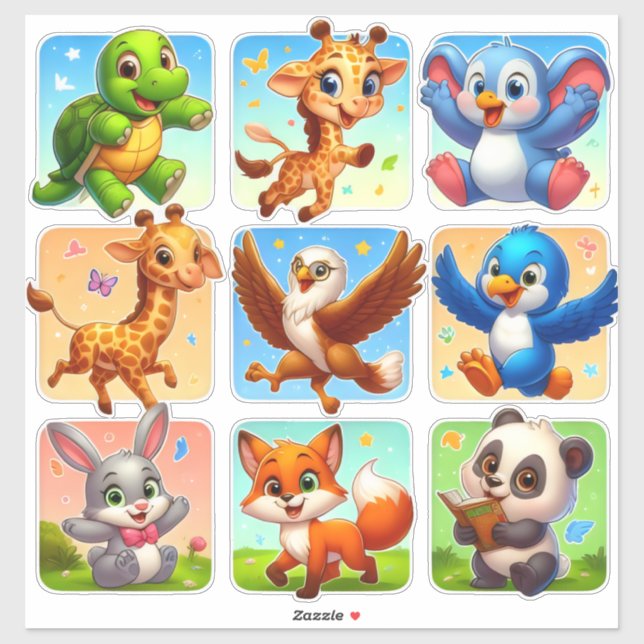 Magical set of cartoon animal stickers (Sheet)
