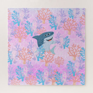 Magical shark colourful sea rainbow Birthday kids Jigsaw Puzzle