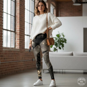 Magical Shiny Gold Stars Strings and Bokeh Lights Leggings