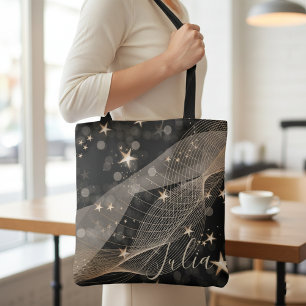 Magical Shiny Gold Stars Strings and Bokeh Lights  Tote Bag