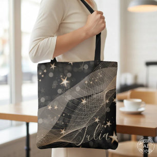 Magical Shiny Gold Stars Strings and Bokeh Lights Tote Bag