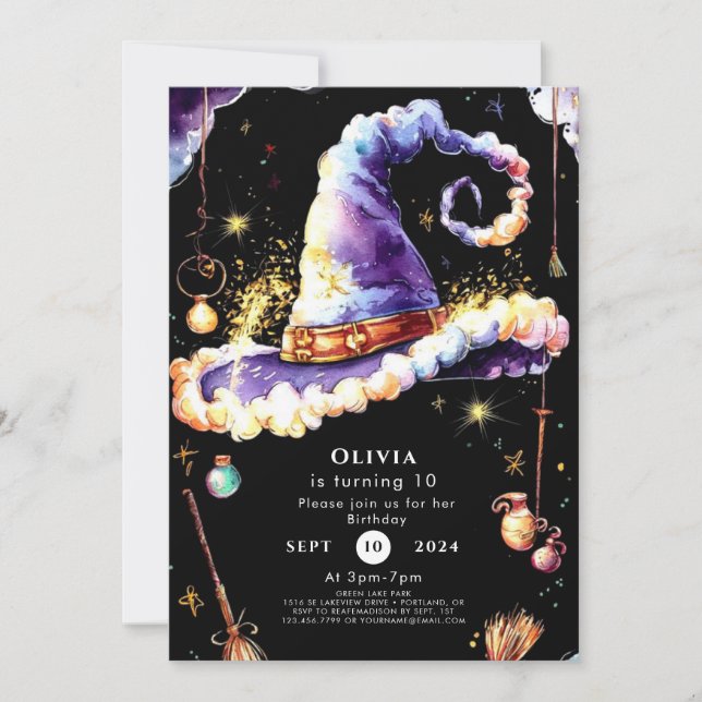 Magical Simple Boho Wizard Birthday Invitation (Front)