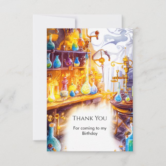 Magical Simple Experiment Scientist Birthday Thank You Card (Front)