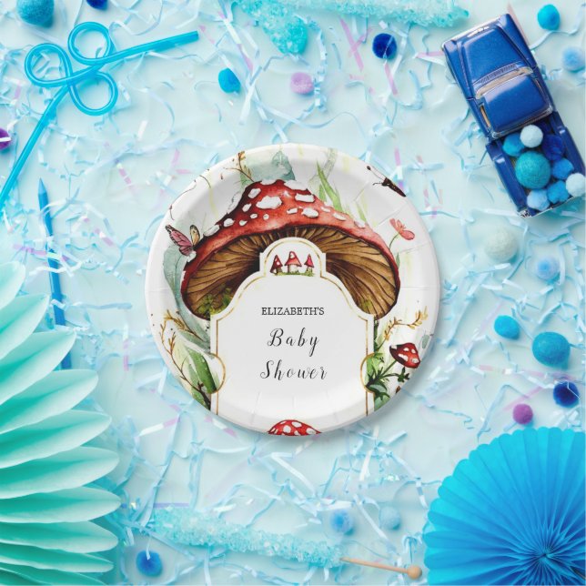 Magical Simple Mushroom Baby Shower Paper Plate (Party)