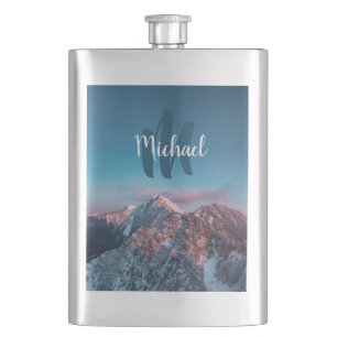 Magical sky monogram mountain Storžič Slovenia Hip Flask