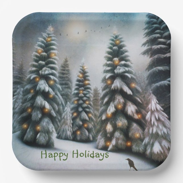 Magical Snow Forest Paper Plate (Front)