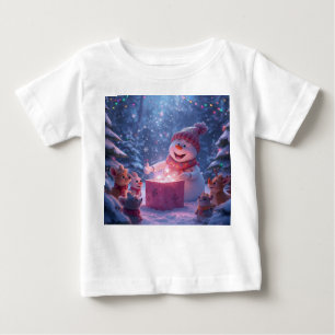 Magical Snowman Christmas Gift Scene Baby T-Shirt