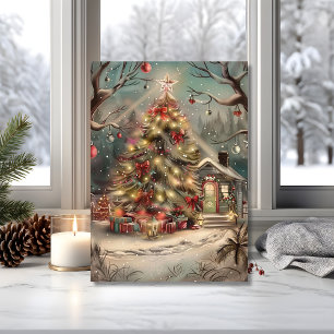 Magical Snowy Christmas Cottage Card