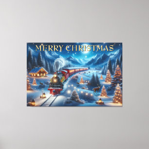 Magical Snowy Christmas Train Winter Scene Canvas Print