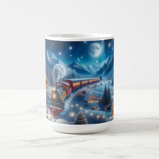 Magical Snowy Christmas Train Winter Scene Coffee Mug (Center)