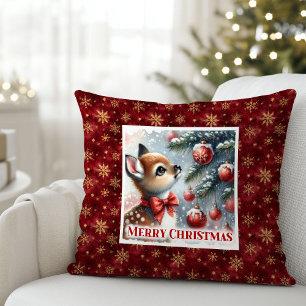 Magical snowy forest baby deer gift for kids room cushion