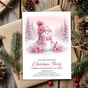 Magical Snowy Pink Coquette Snowman Editable Kids Invitation