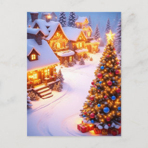 🎄 Magical Snowy Village Scene ❄️Festive Christmas Postcard