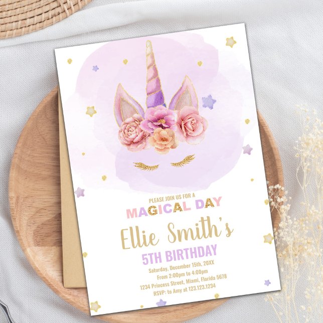 Magical Sparkle Party Theme for Girls Invitation (Purple Glitter Unicorn Birthday Invitations)