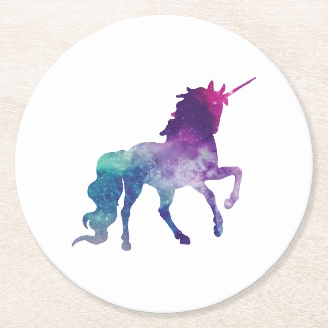 Magical Sparkly Prancing unicorn Round Paper Coaster (Front)