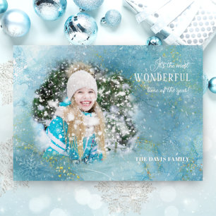 Magical Sparkly Winter Snow Photo Tri-Fold Holiday Card