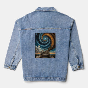 Magical Spiral Staircase Into Starry Galaxy Tee Denim Jacket