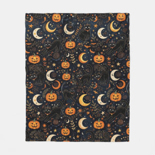 Magical Spooky Black Cat and Moon Fleece Blanket