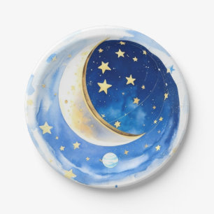 Magical Starry Night Boy Baby Shower Paper Plate