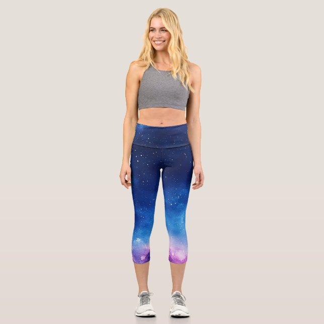 Magical Starry Night Halloween Capri Leggings (Front)