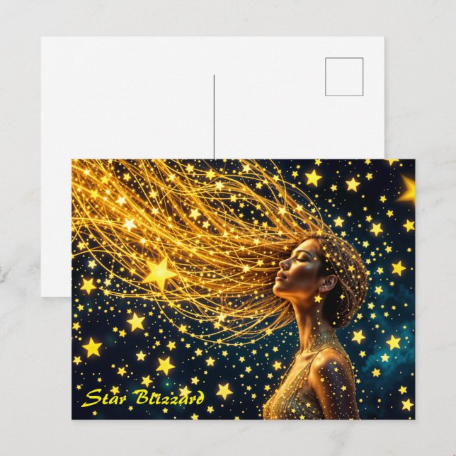 Magical starry portrait of gold fantasy woman postcard (Front/Back)