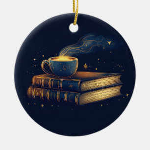Magical Stars and Coffee with Books Ceramic Tree Decoration