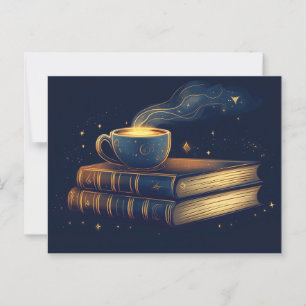 Magical Stars and Coffee with Books Postcard