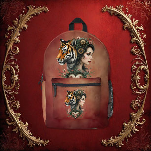 Magical steampunk floral world printed backpack