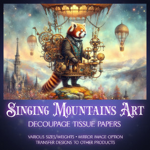 Magical Steampunk Red Panda Flight Decoupage  Tissue Paper