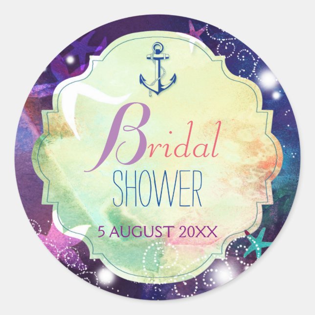Magical Summer Nautical Bridal Shower Classic Round Sticker (Front)