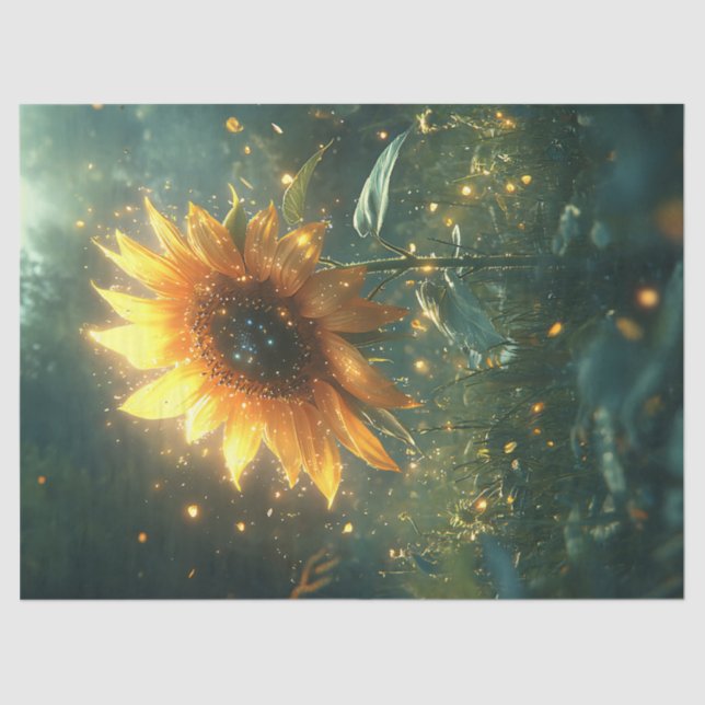 Magical Sunflower and Fireflies Decoupage Tissue Paper (Front)
