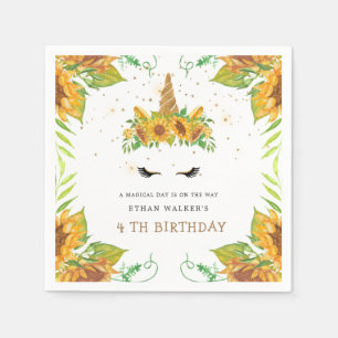 magical sunflower unicorn Birthday Paper Napkin