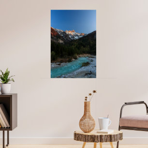 Magical sunset over the mountains and river poster