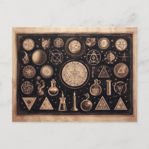 Magical Symbols Antique Drawing Postcard