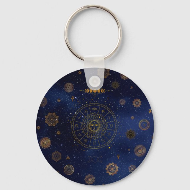 Magical Symbols of Protection Mandala Pagan Witch Key Ring (Front)