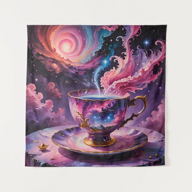 Magical Teacup, Galaxy, Ethereal Reflection Tapestry (Front)