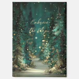 Magical Teal Green Forest Gold Bokeh Magnet