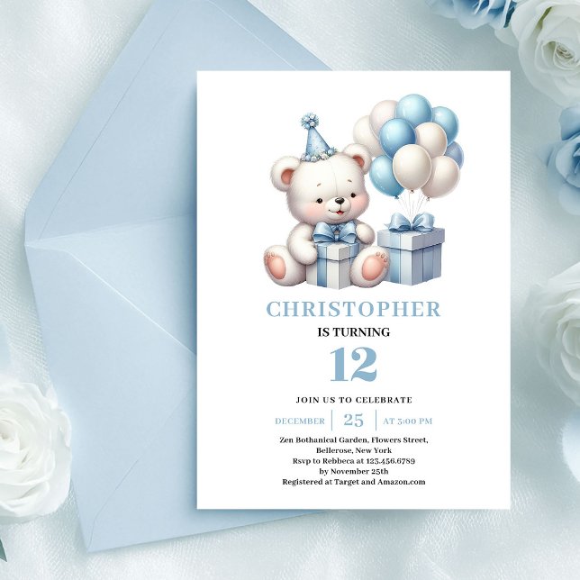 Magical teddy bear dusty blue boy birthday invite (Magical teddy bear dusty blue boy birthday invitation

)
