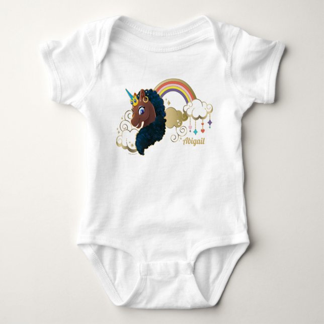 Magical the Unicorn Rainbow & Clouds Design Baby Bodysuit (Front)