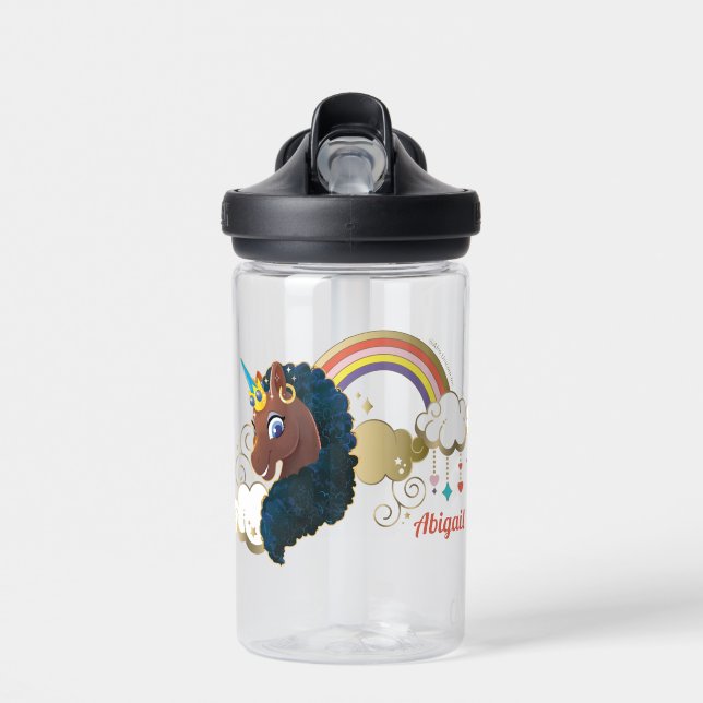 Magical the Unicorn Rainbow & Clouds Design Water Bottle (Front)