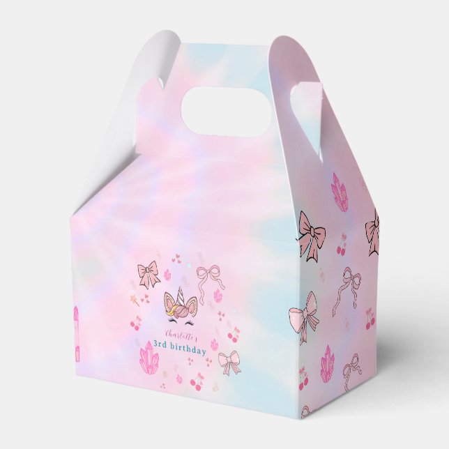 Magical Tie Dye Unicorn Coquette Bow Birthday  Favour Box (Front Side)